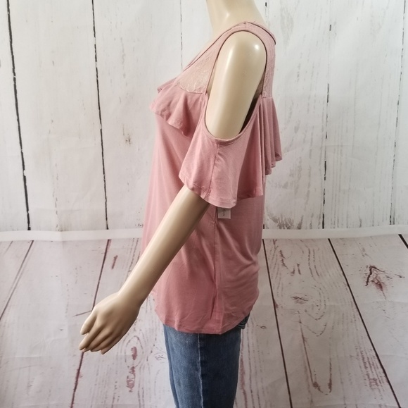 Women's Ruffled and Lace Top MAUVE - Picture 4 of 7